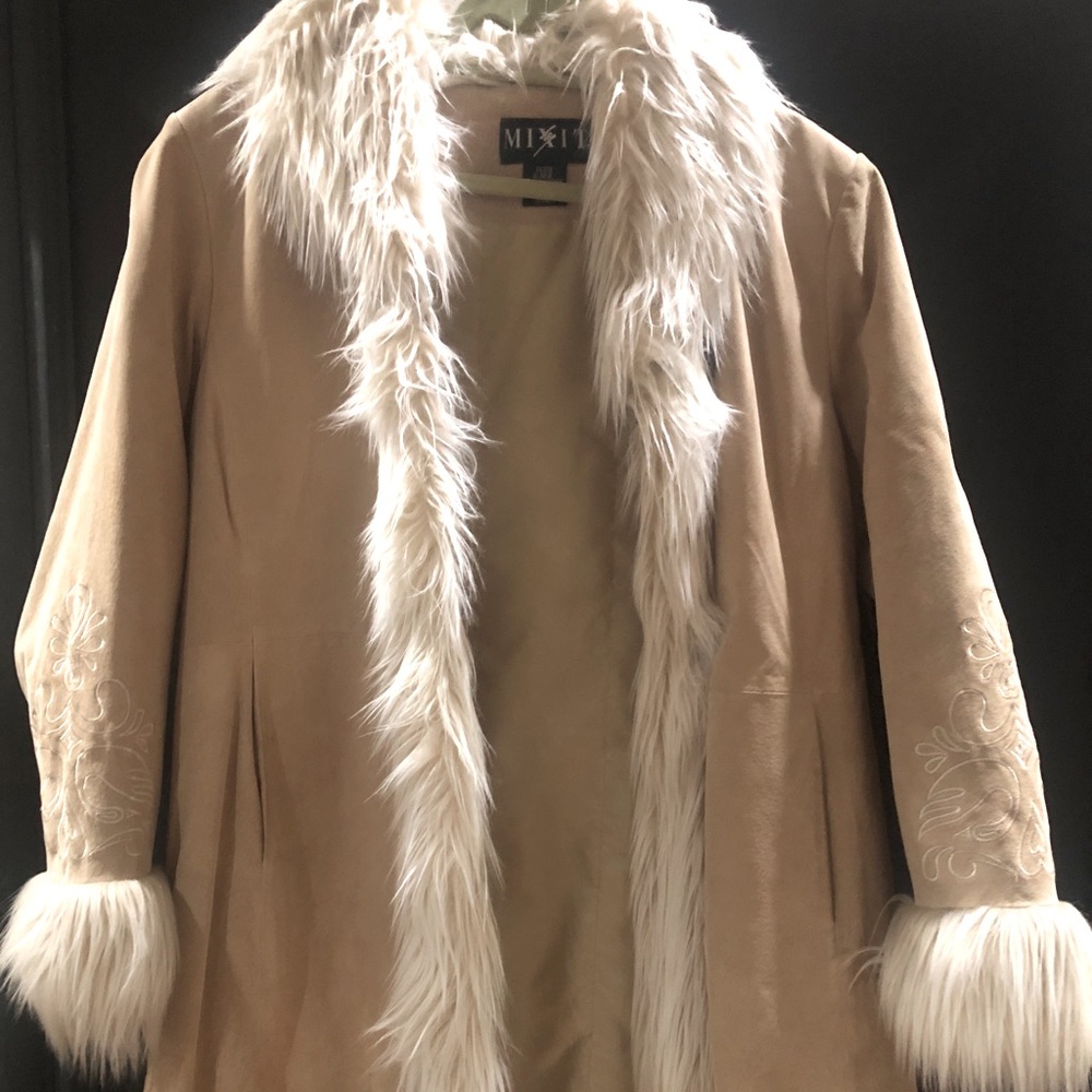 Mixit Faux Fur Suede Coat Petite Extra Large